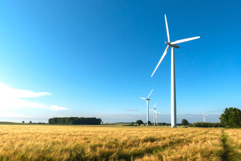 Mehrere Windräder auf einemn Feld
